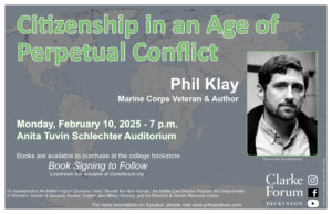 Poster to advertise Phil Klay's program